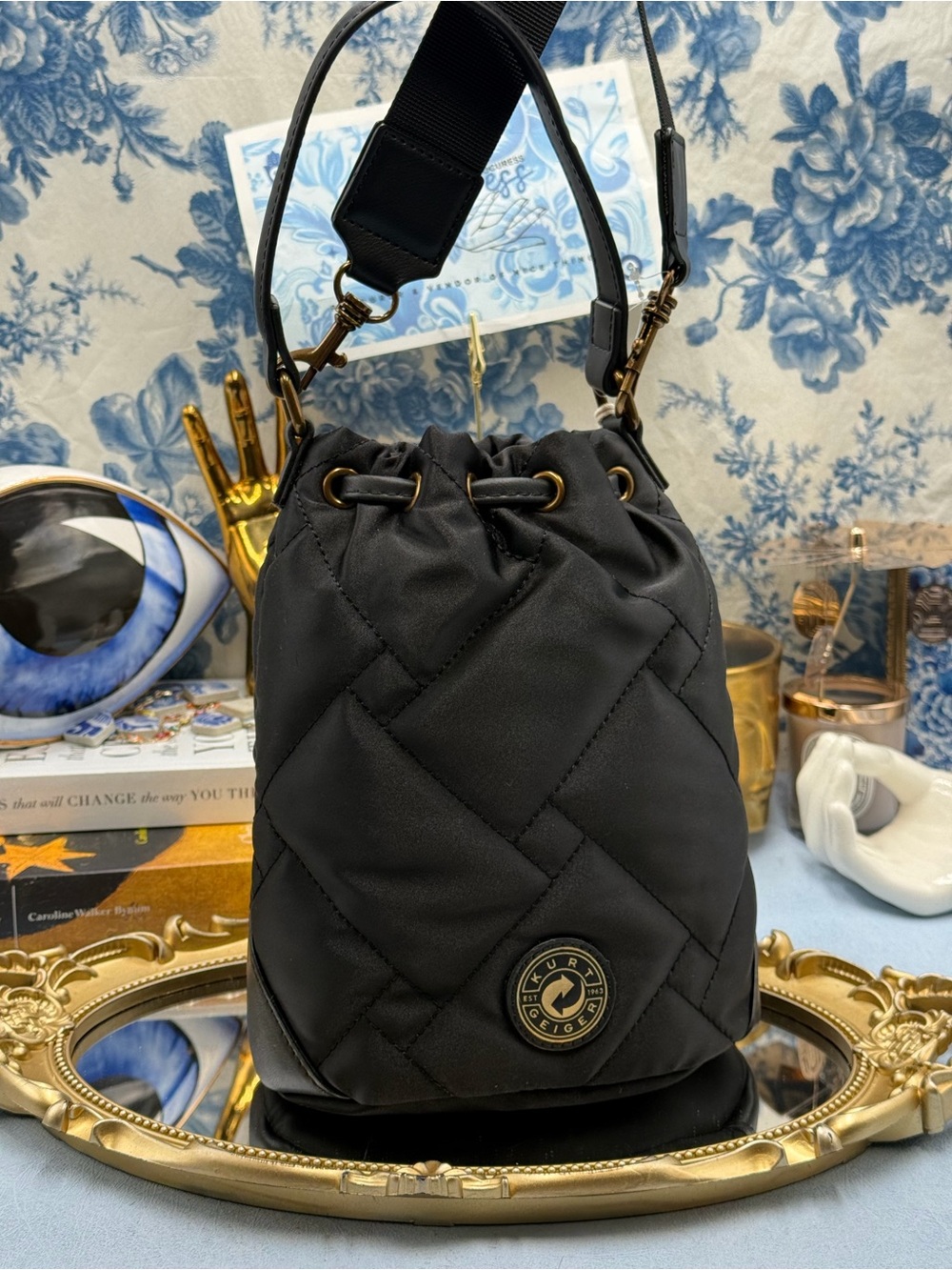 🆕 KURT GEIGER LONDON 🧿 NWT Recycled Multi Drawstring Bucket Bag, Black - Picture 5 of 12
